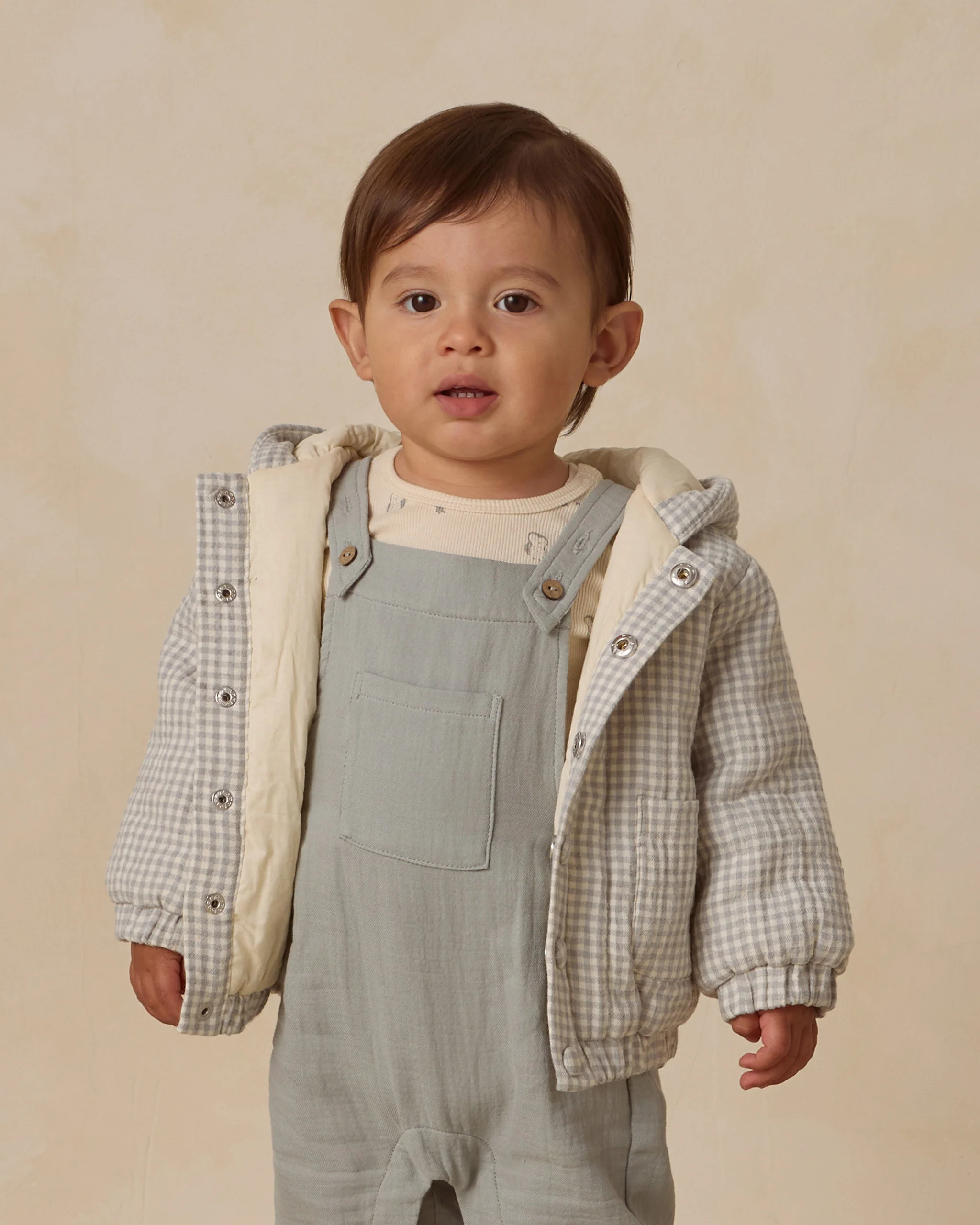 Hooded Woven Jacket Blue Gingham - Image 2