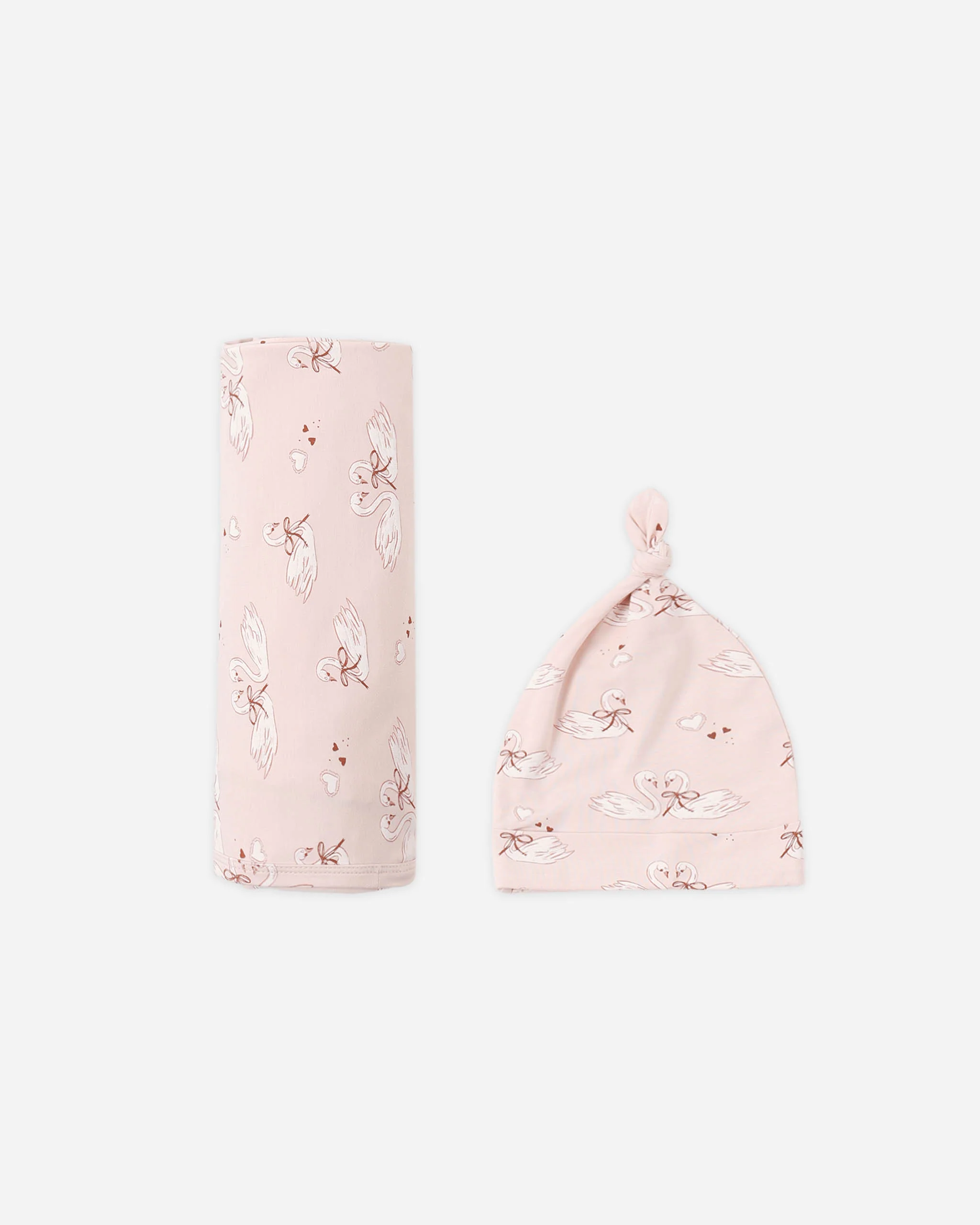 Bamboo Swaddle + Knotted Hat Swans