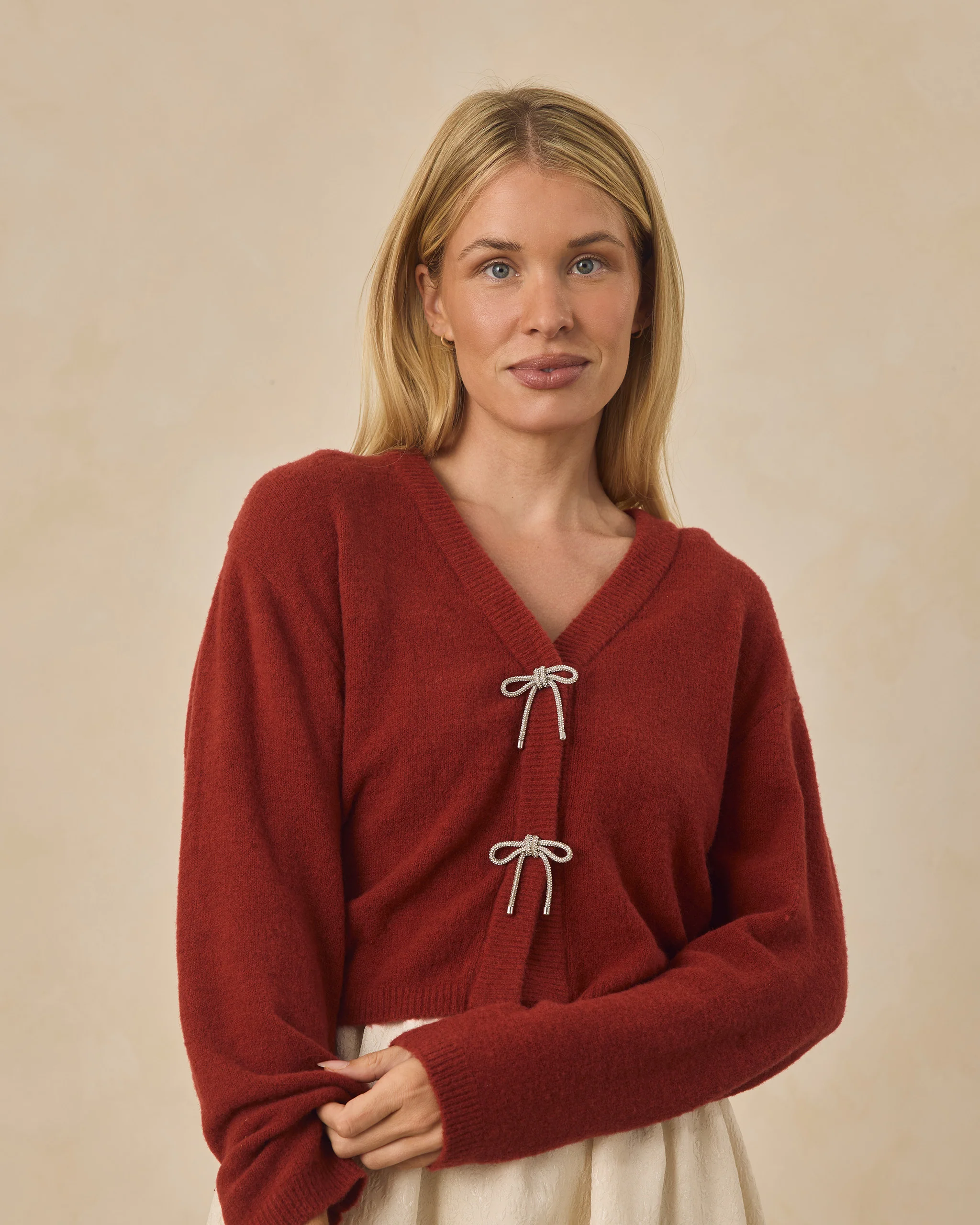 Women's Bow Cardigan Ruby - Image 2