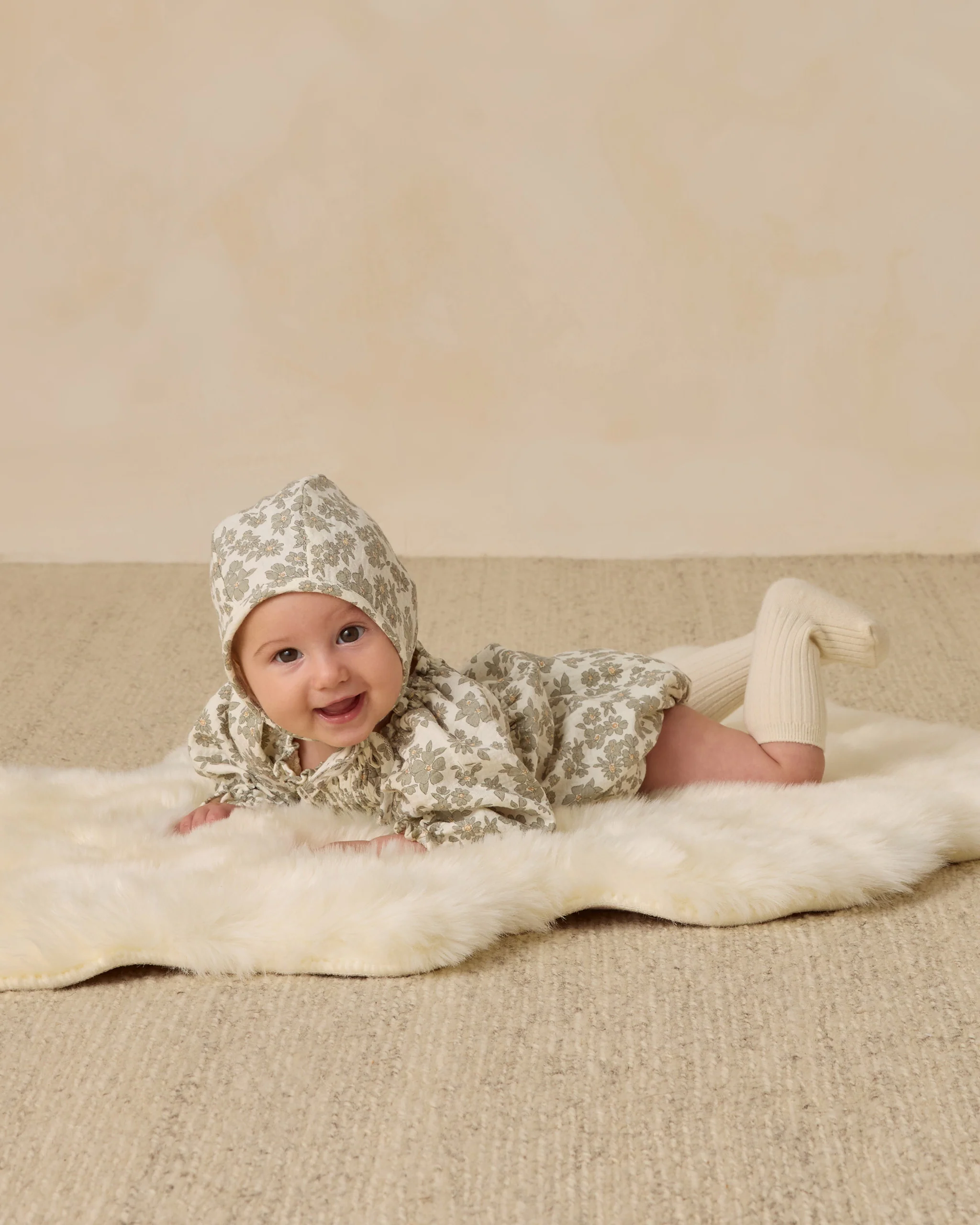 Woven Baby Bonnet Green Floral - Image 2