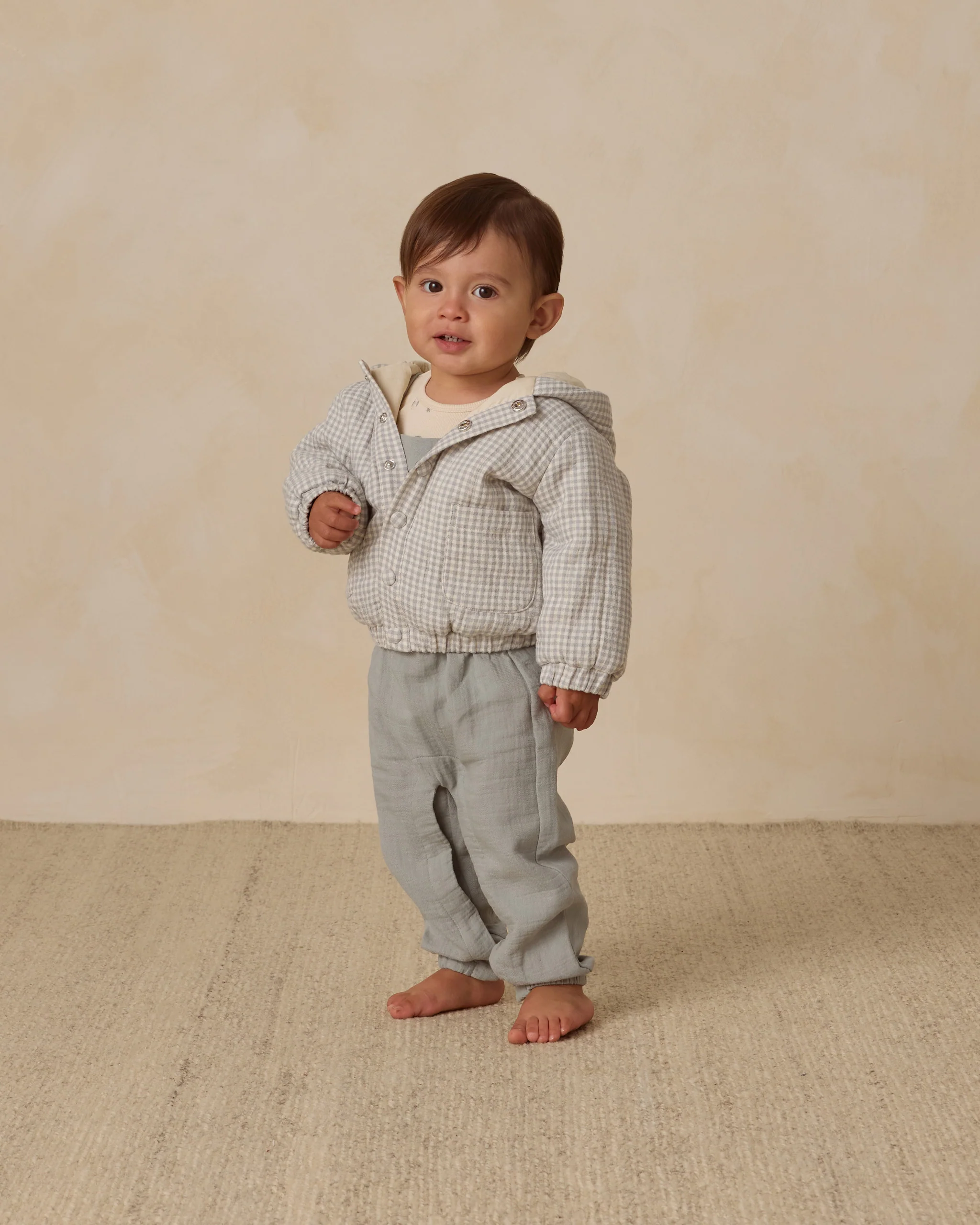 Hooded Woven Jacket Blue Gingham - Image 3