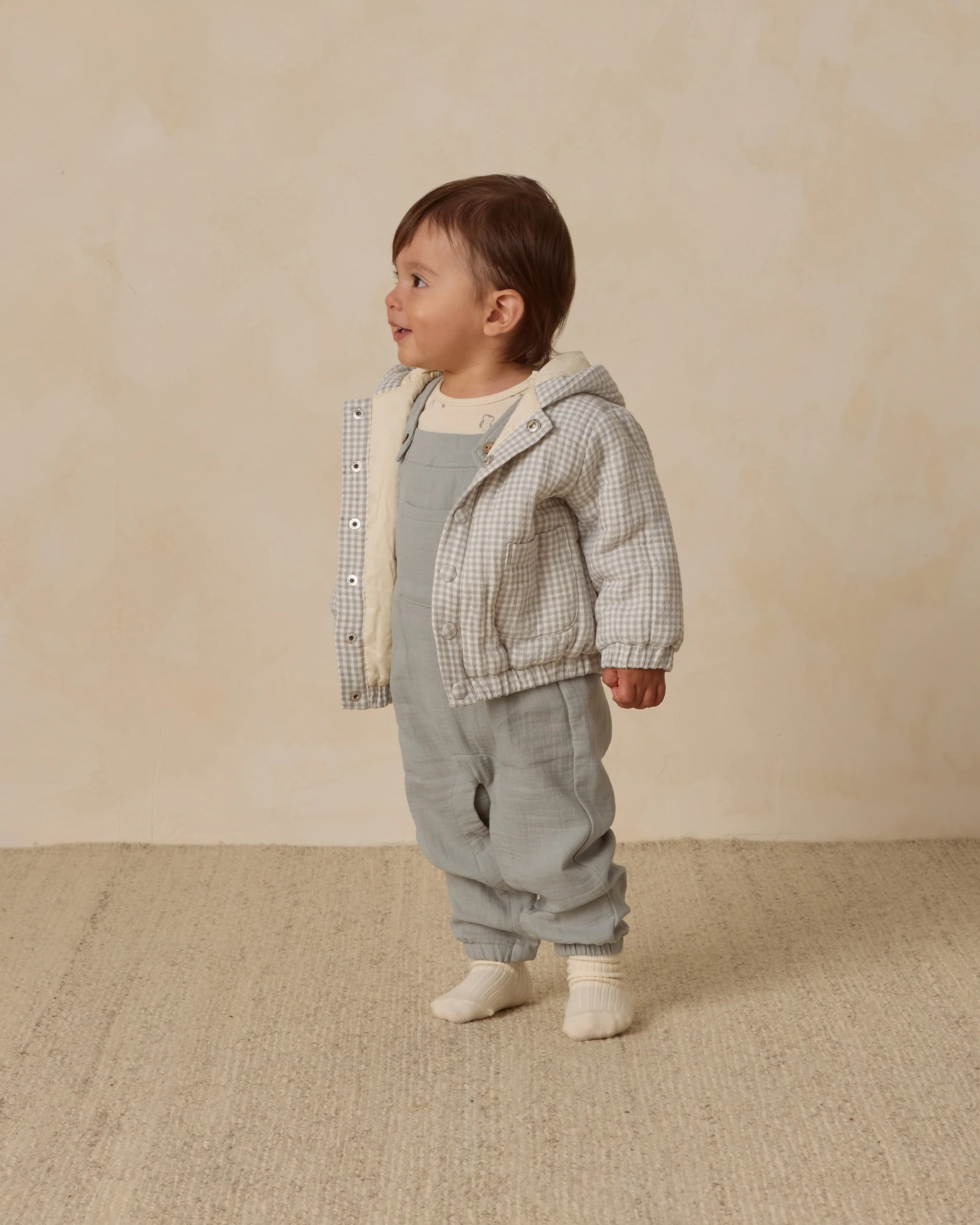 Hooded Woven Jacket Blue Gingham - Image 4