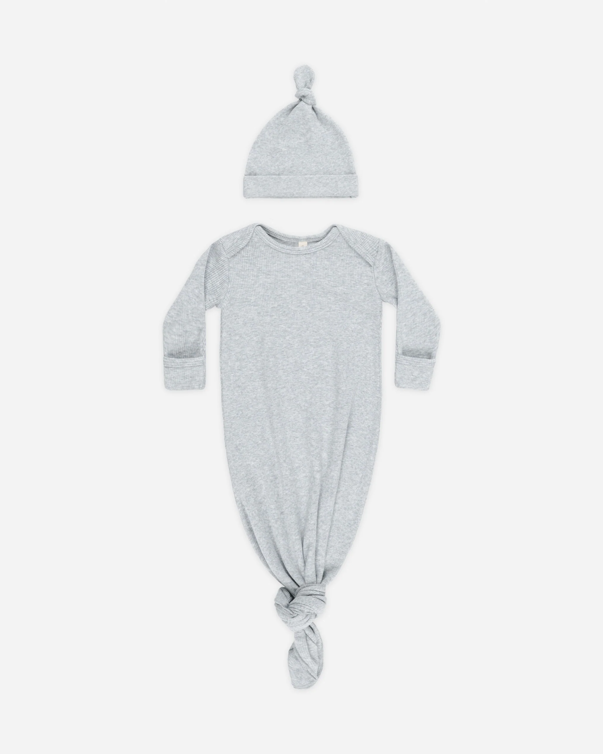 Knotted Baby Gown + Hat Dusty Blue