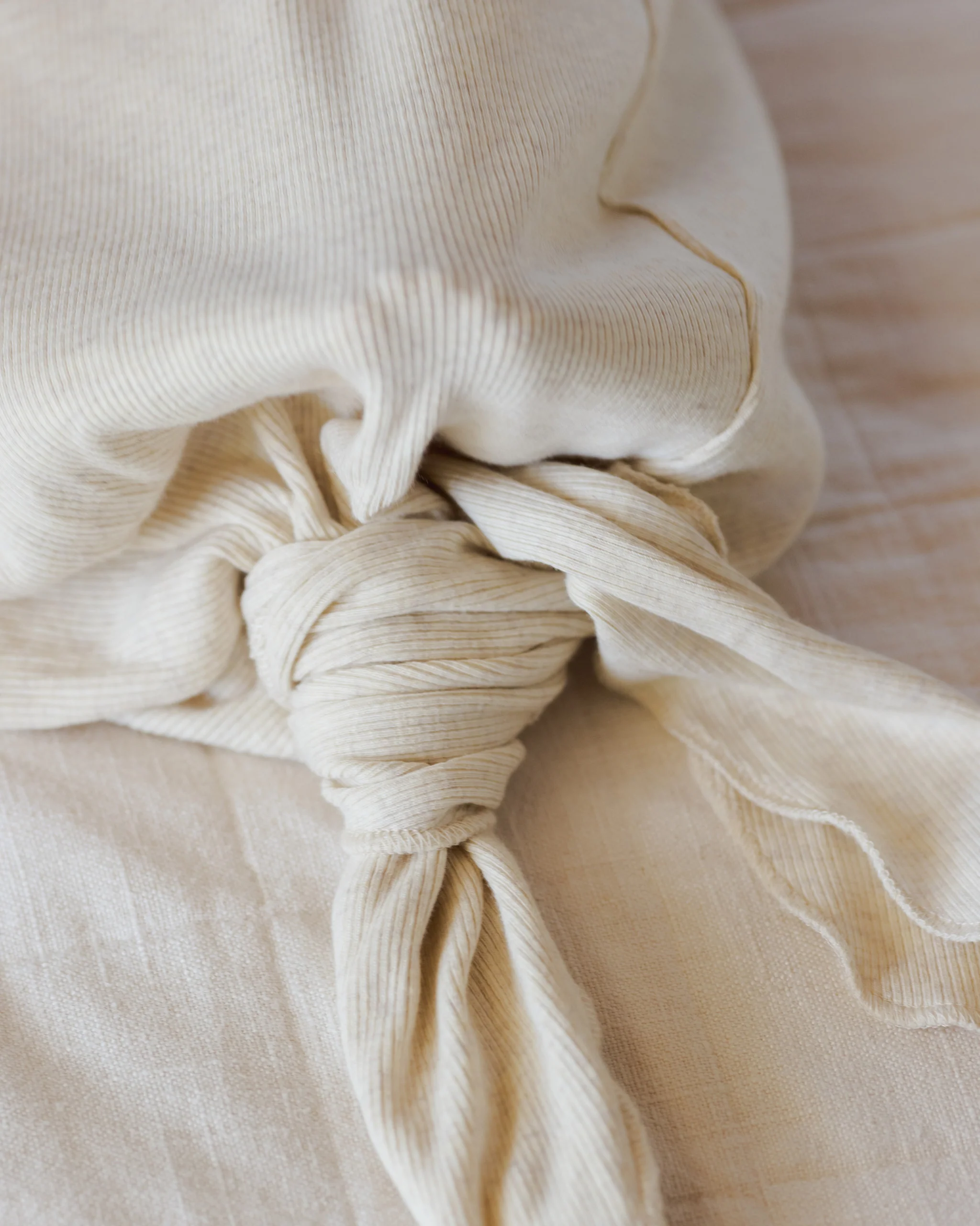 Knotted Baby Gown + Hat Oatmeal - Image 3