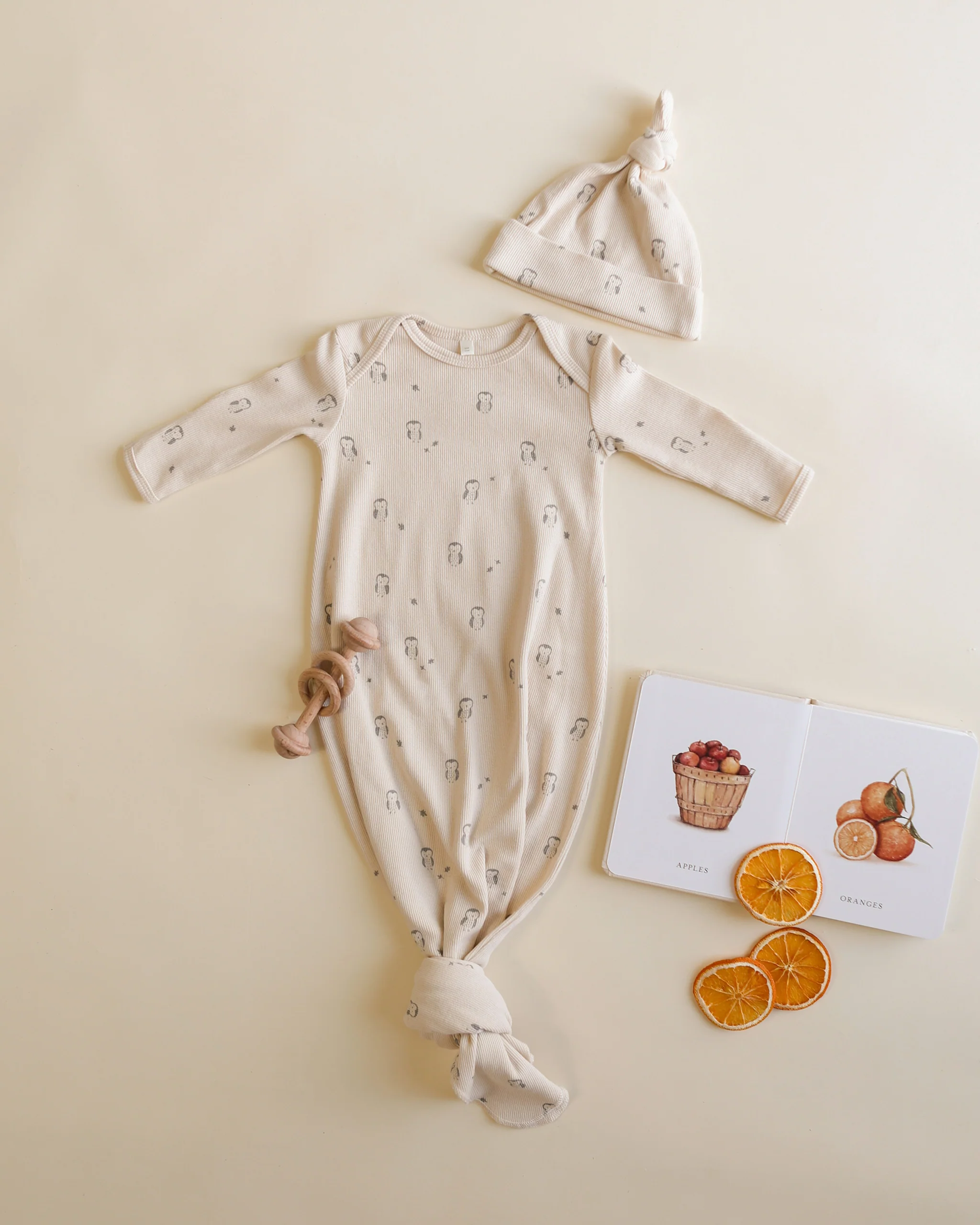 Knotted Baby Gown + Hat Set Owls - Image 3