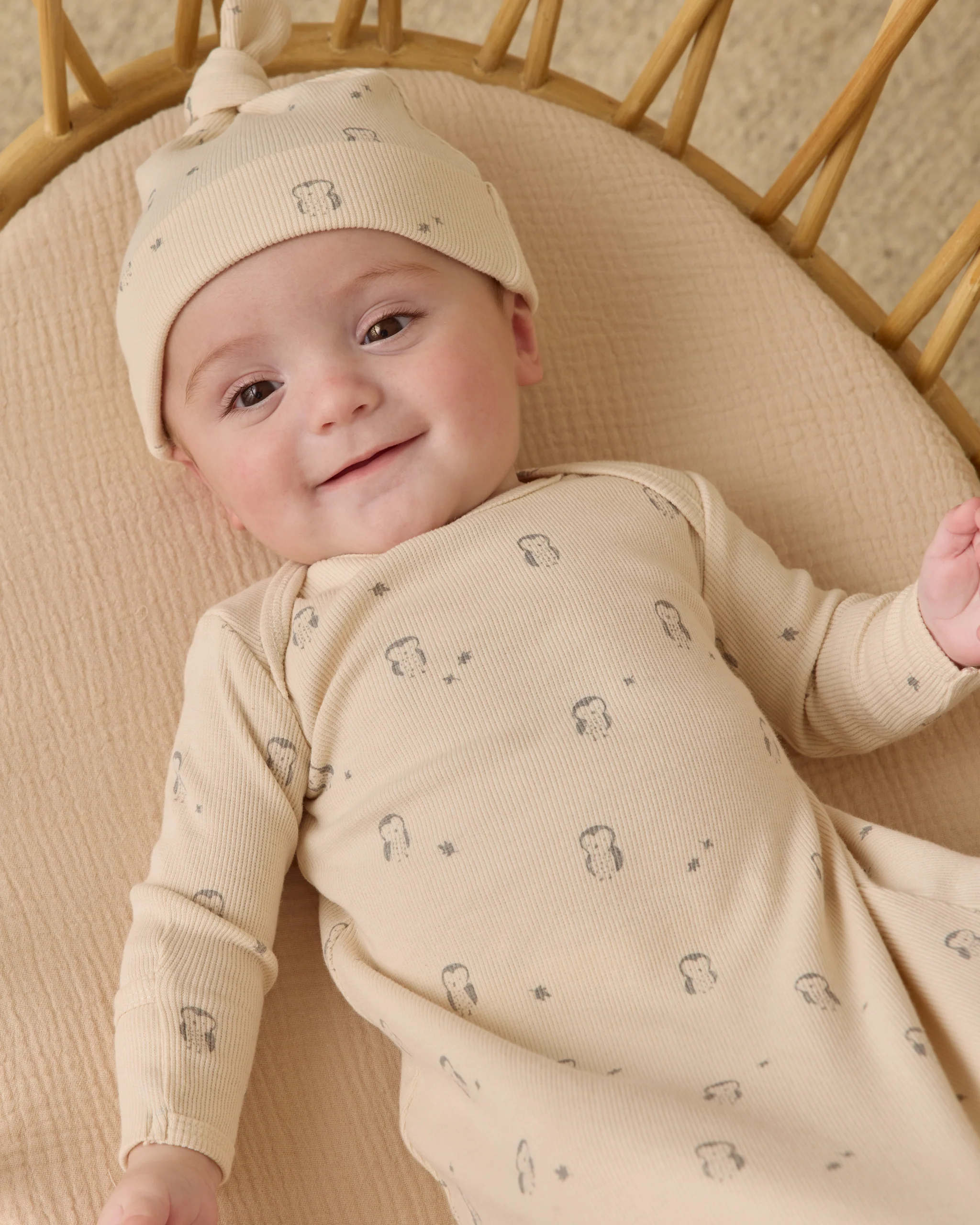 Knotted Baby Gown + Hat Set Owls - Image 6
