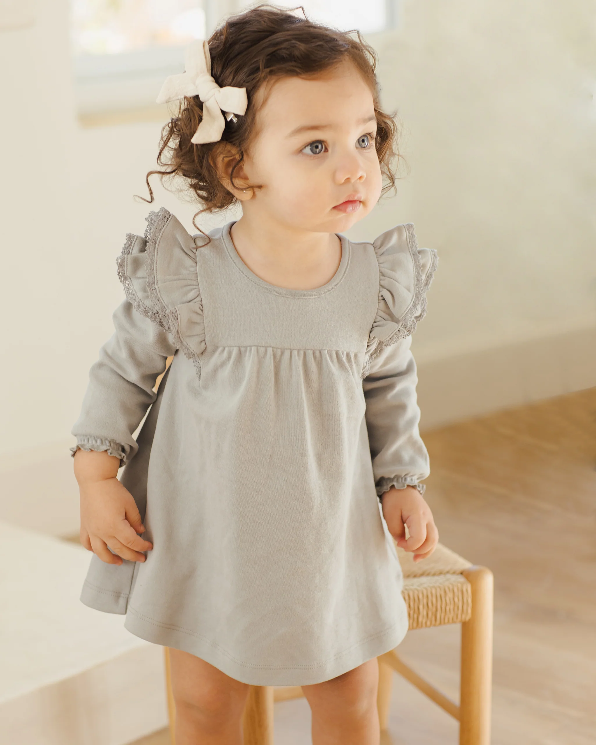 Long Sleeve Flutter Dress Steel Blue - Image 3
