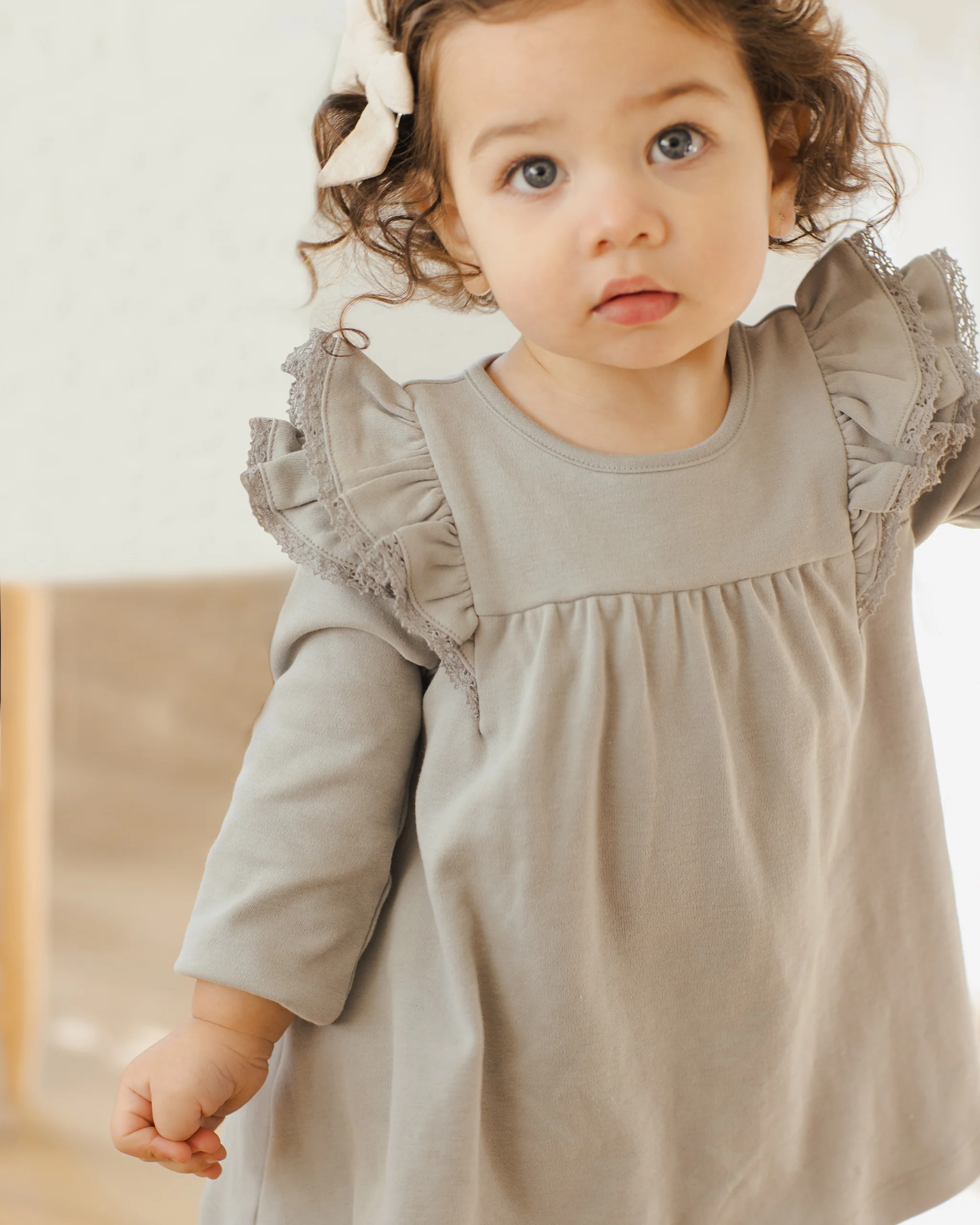 Long Sleeve Flutter Dress Steel Blue - Image 4