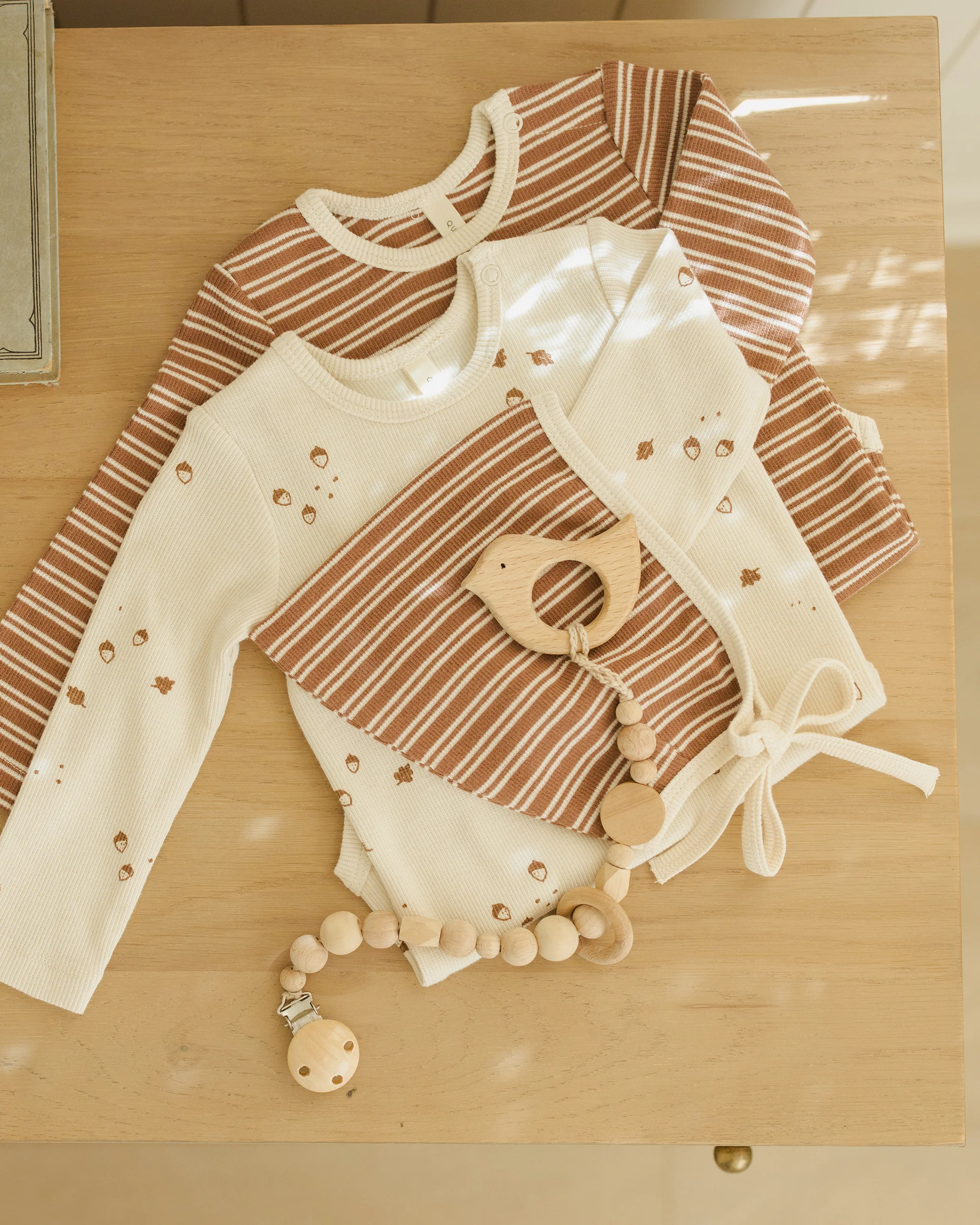Ribbed Bodysuit, 2 Pack Cedar Micro Stripe, Acorns - Image 6