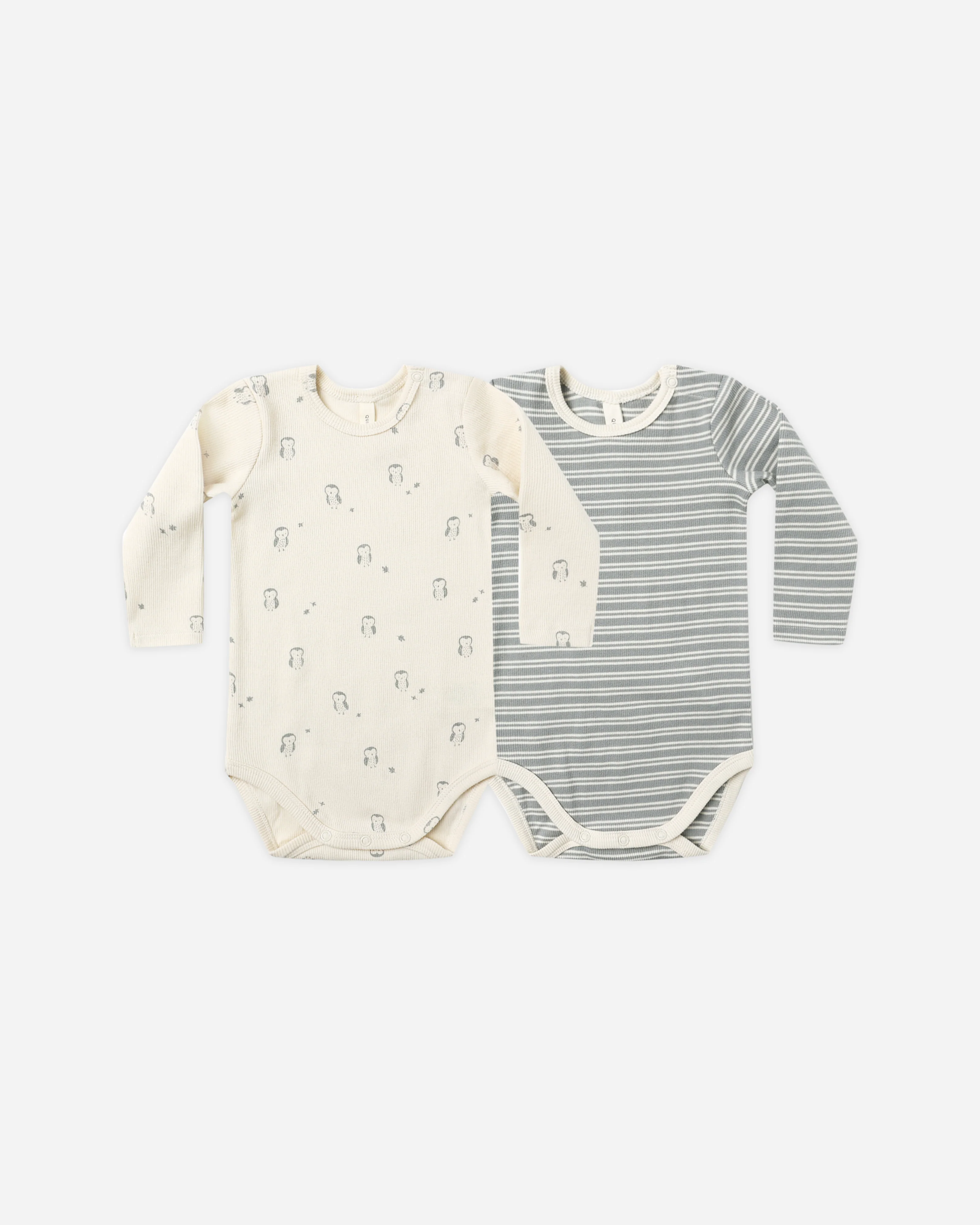 Ribbed Bodysuit, 2 Pack Steel Blue Micro Stripe, Owls