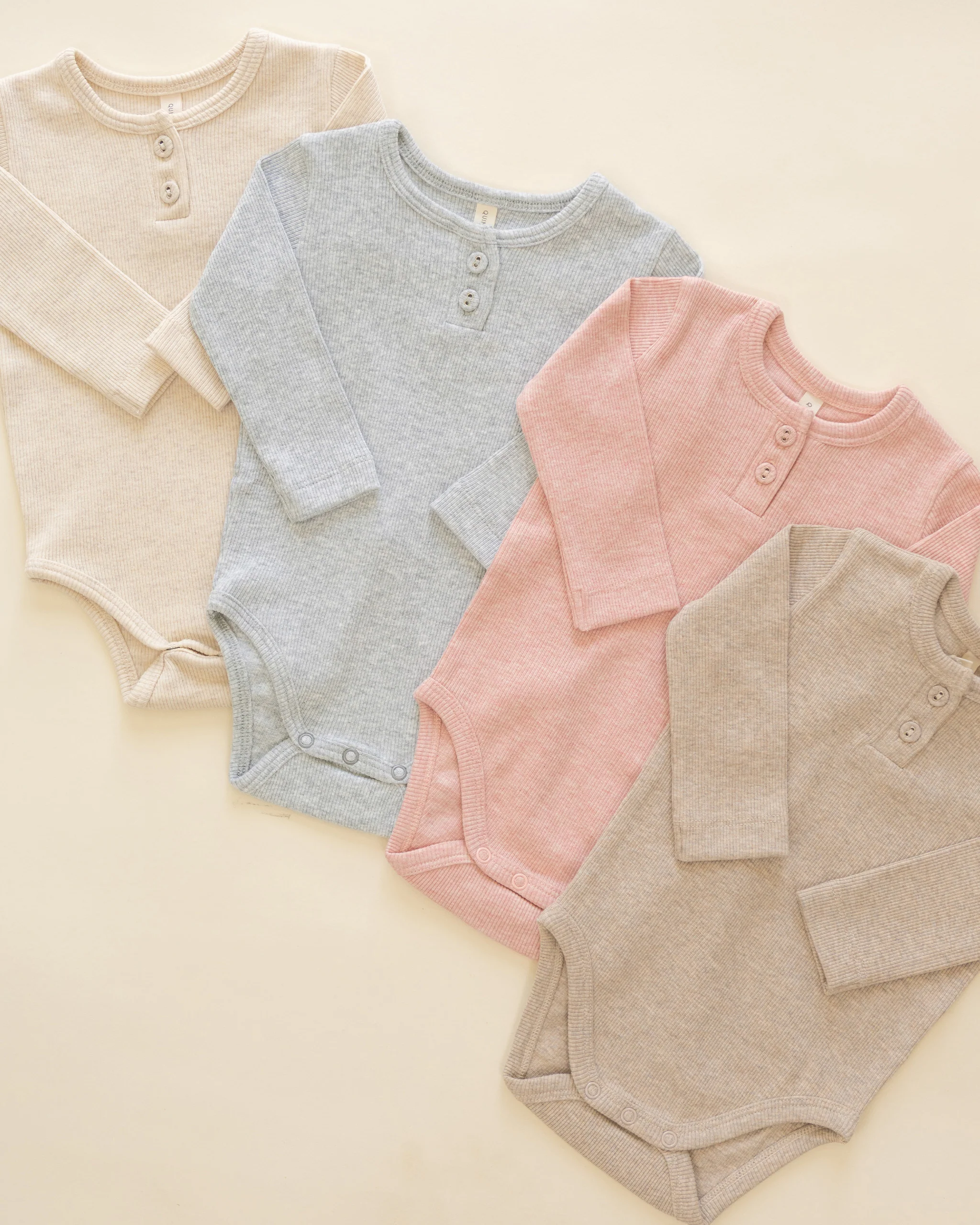 Ribbed Long Sleeve Onesie Oatmeal - Image 4