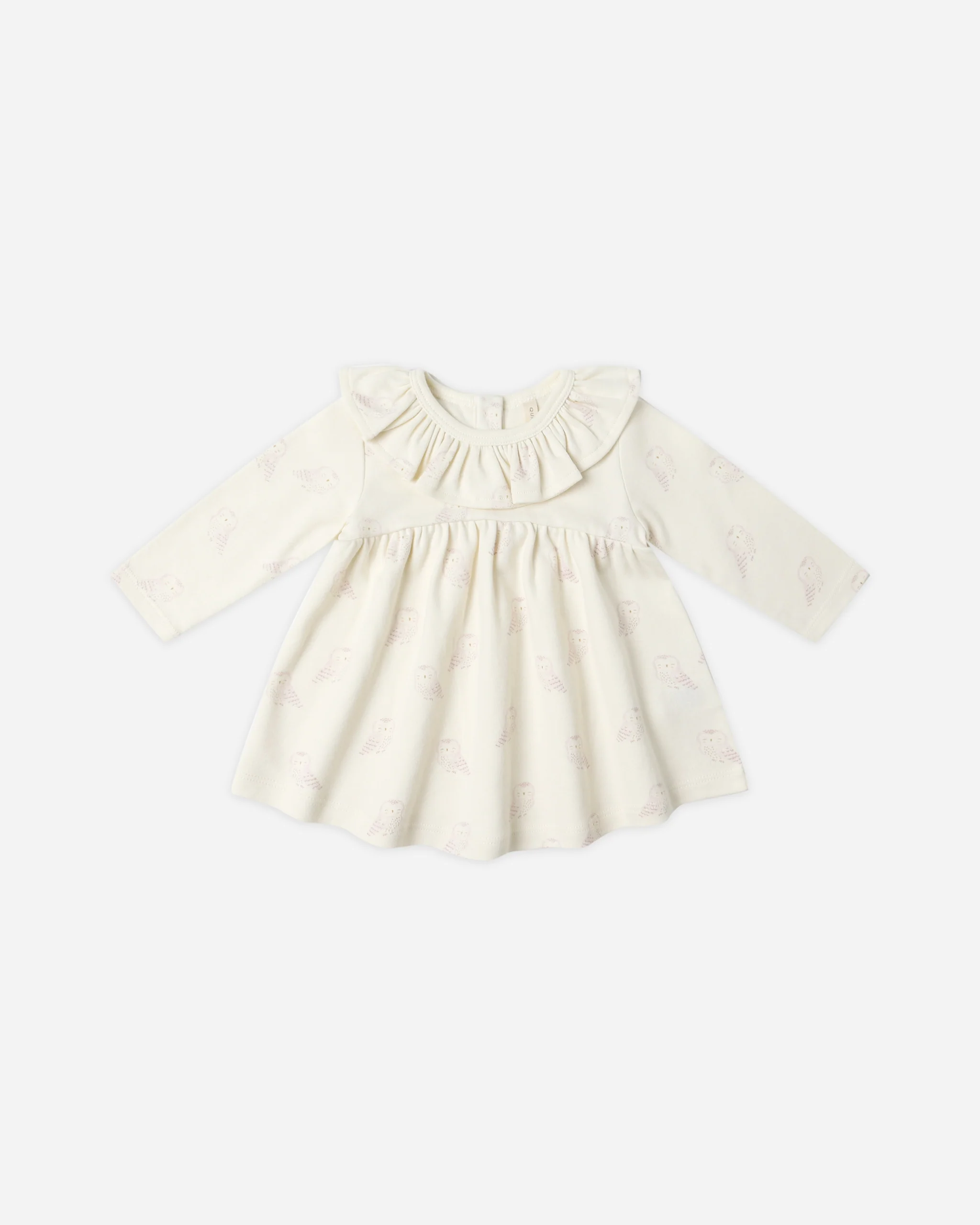 Ruffle Collar Jersey Dress Snow Owls