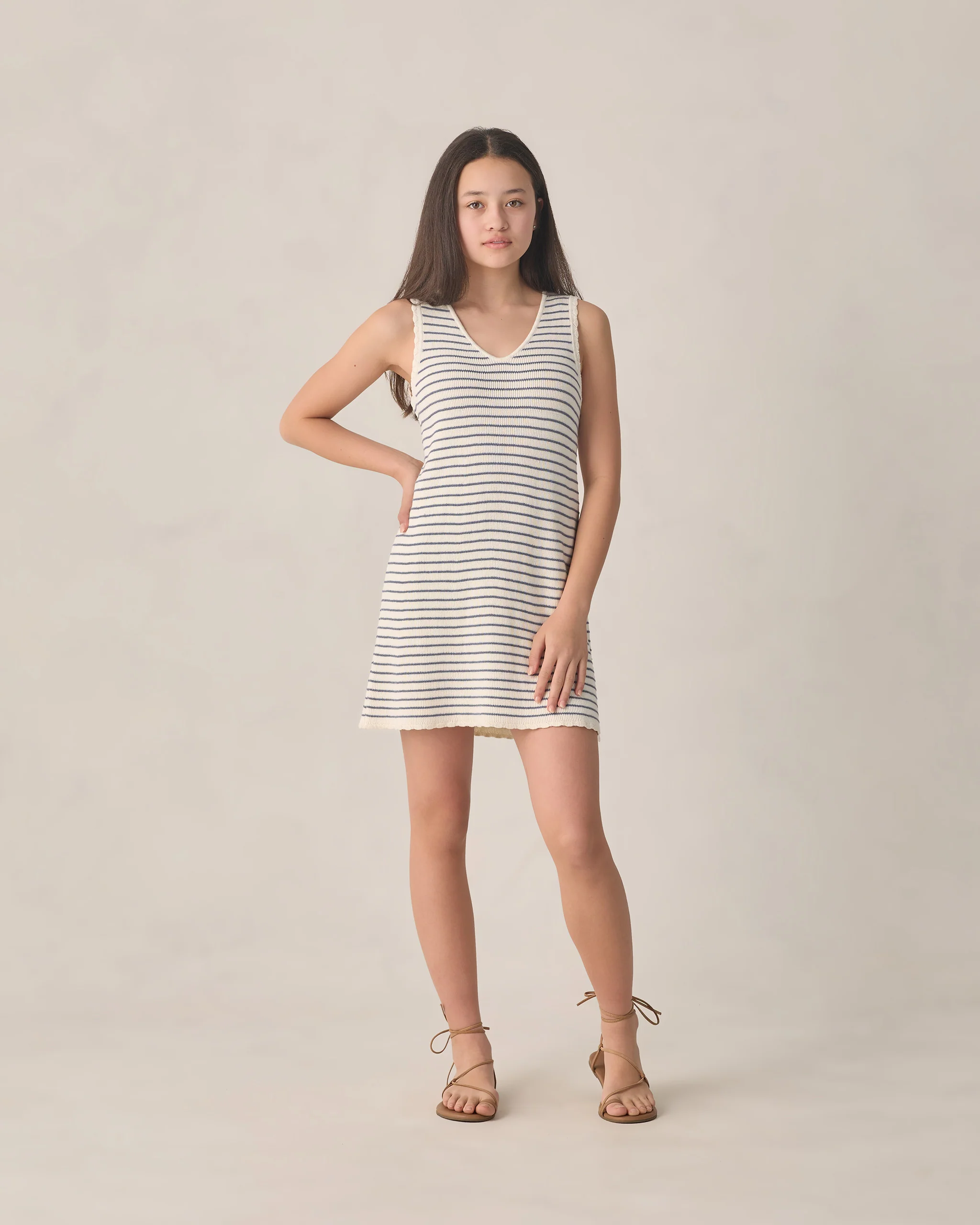 Teen Crochet Tank Mini Dress Marine Stripe