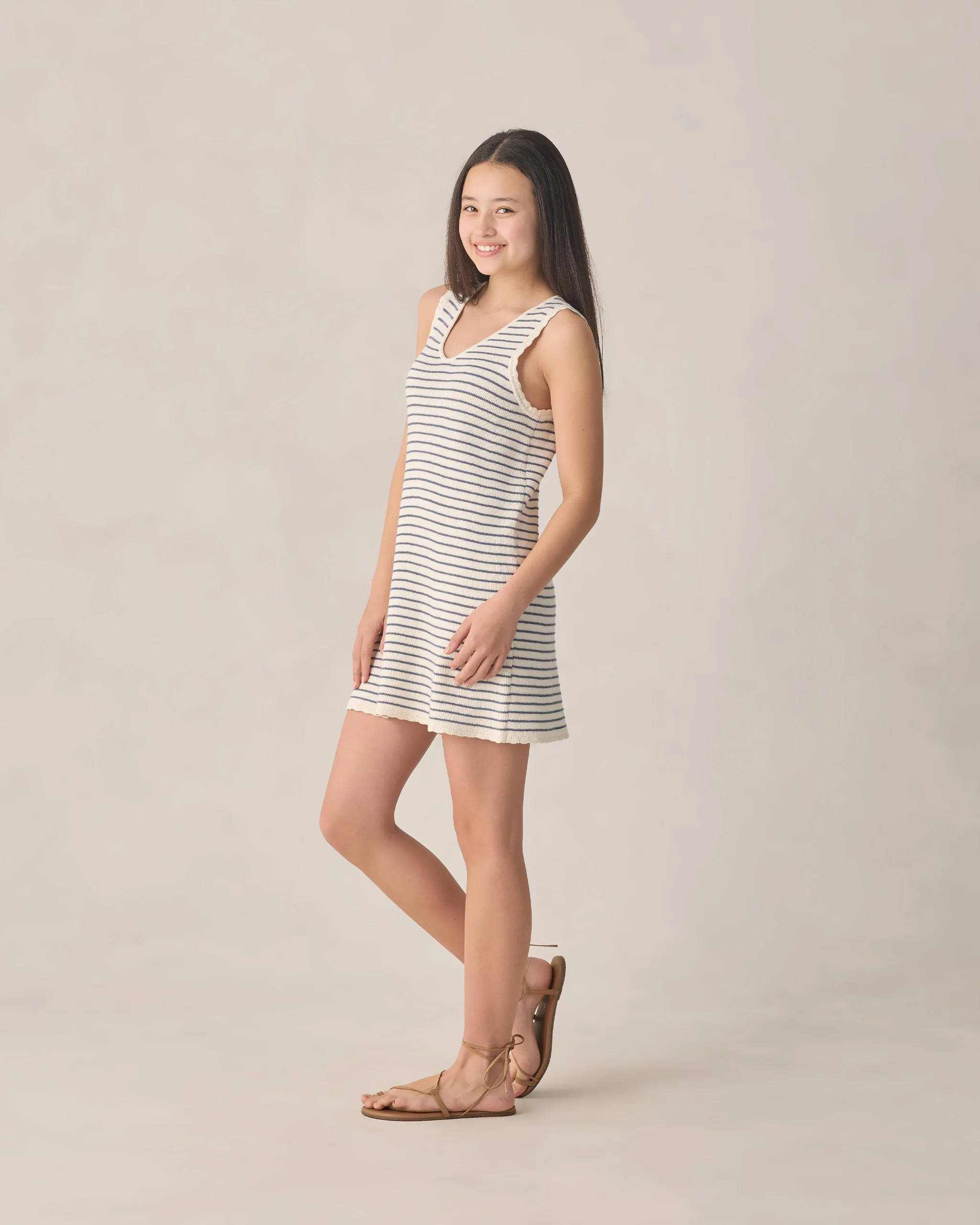 Teen Crochet Tank Mini Dress Marine Stripe - Image 4