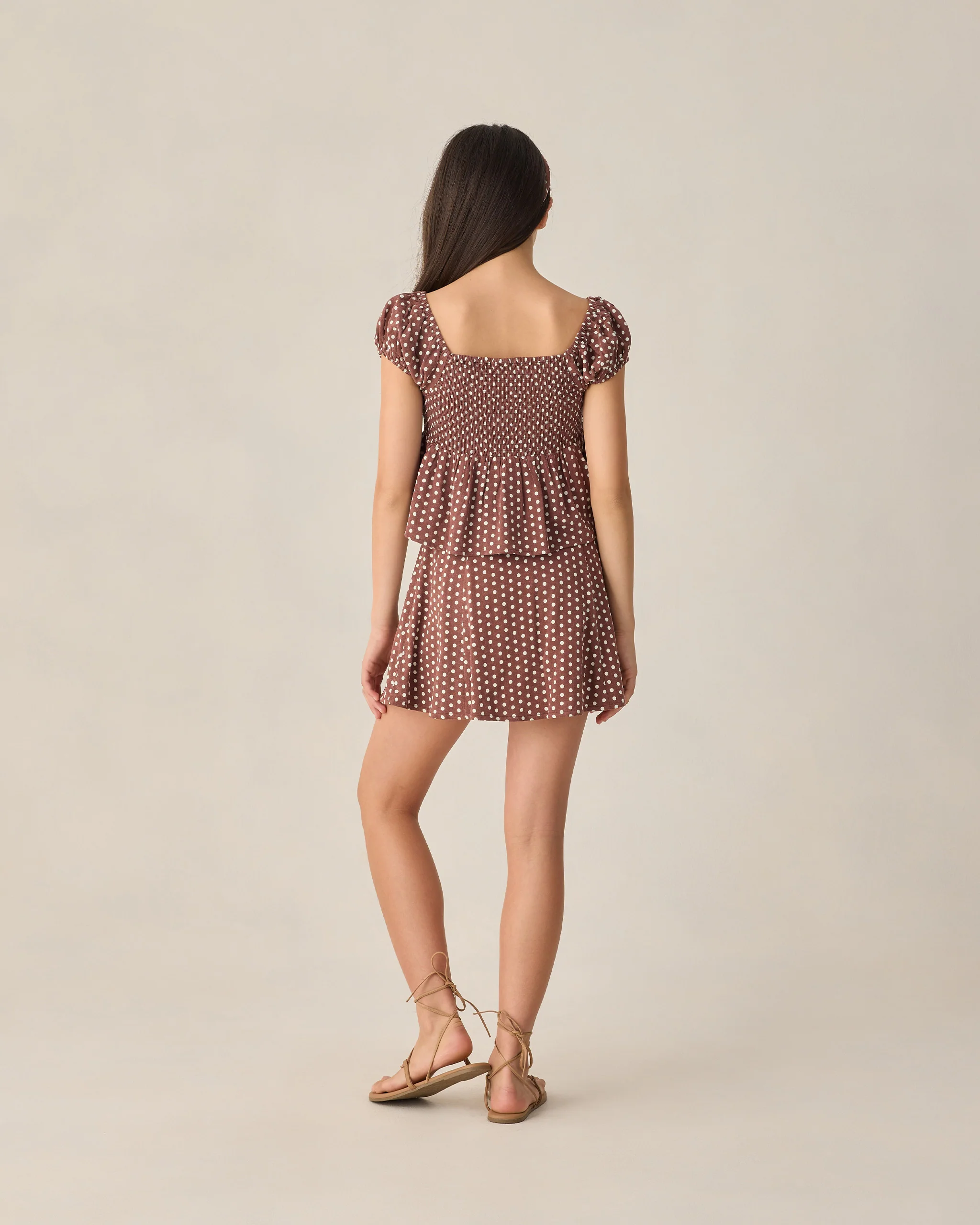Teen Flutter Top Chocolate Polka Dot - Image 2