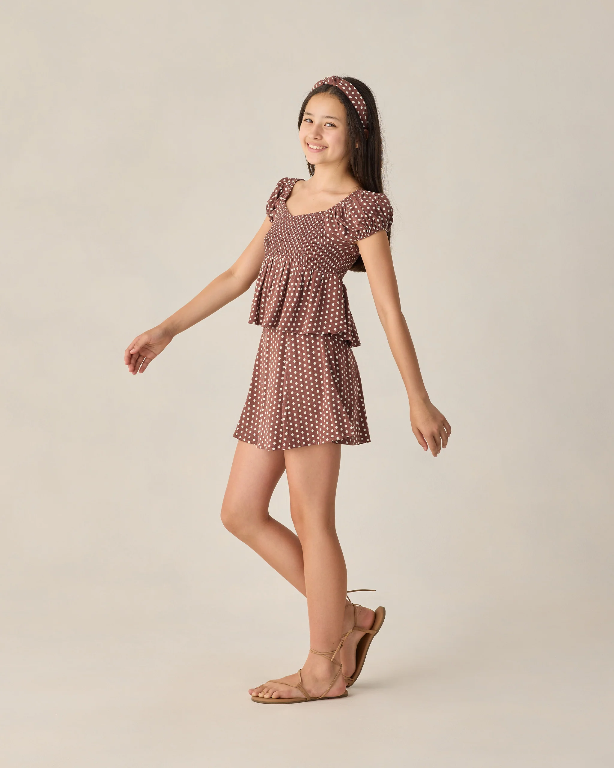 Teen Flutter Top Chocolate Polka Dot - Image 4
