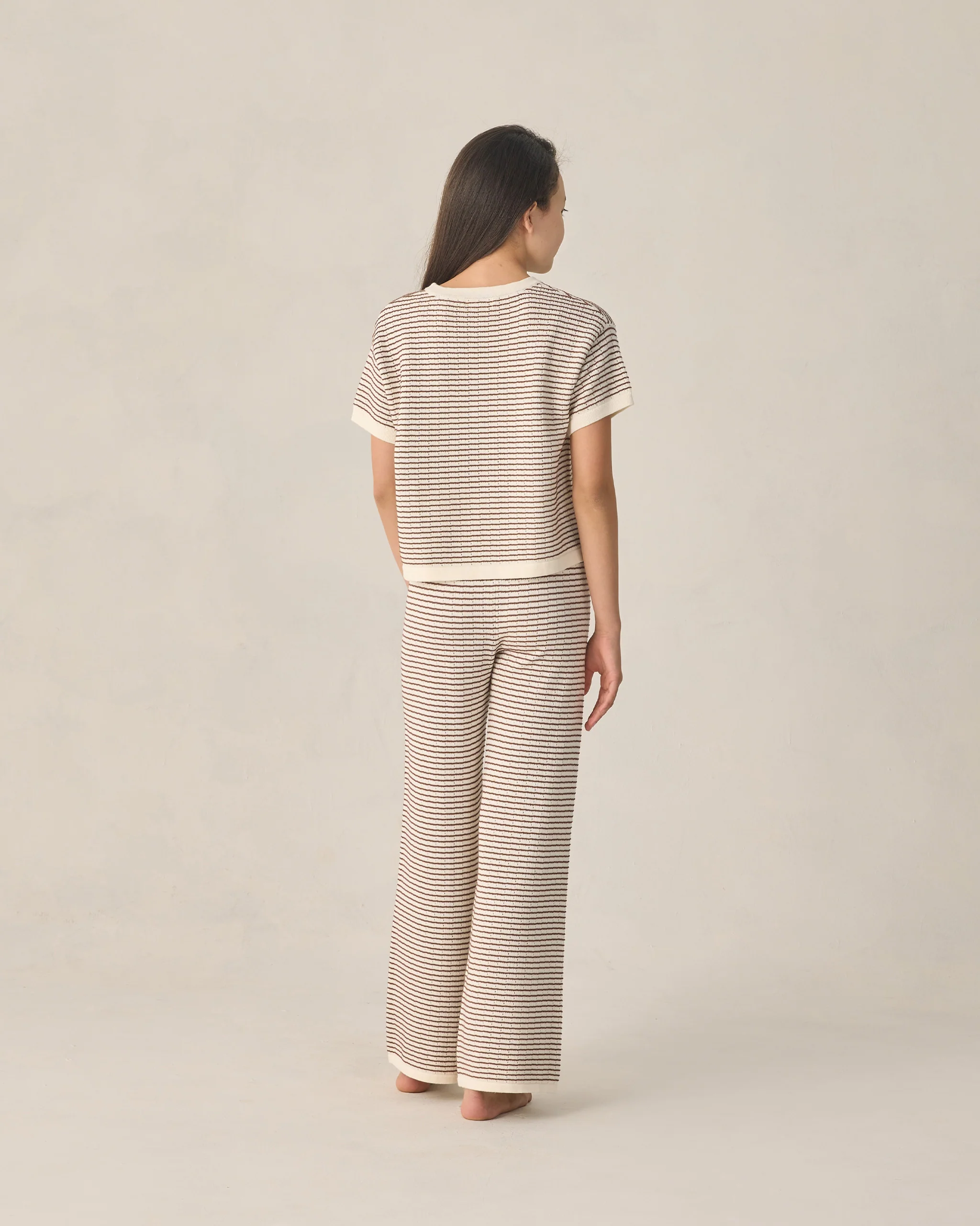 Teen Boxy Crop Knit Tee Chocolate Stripe - Image 2