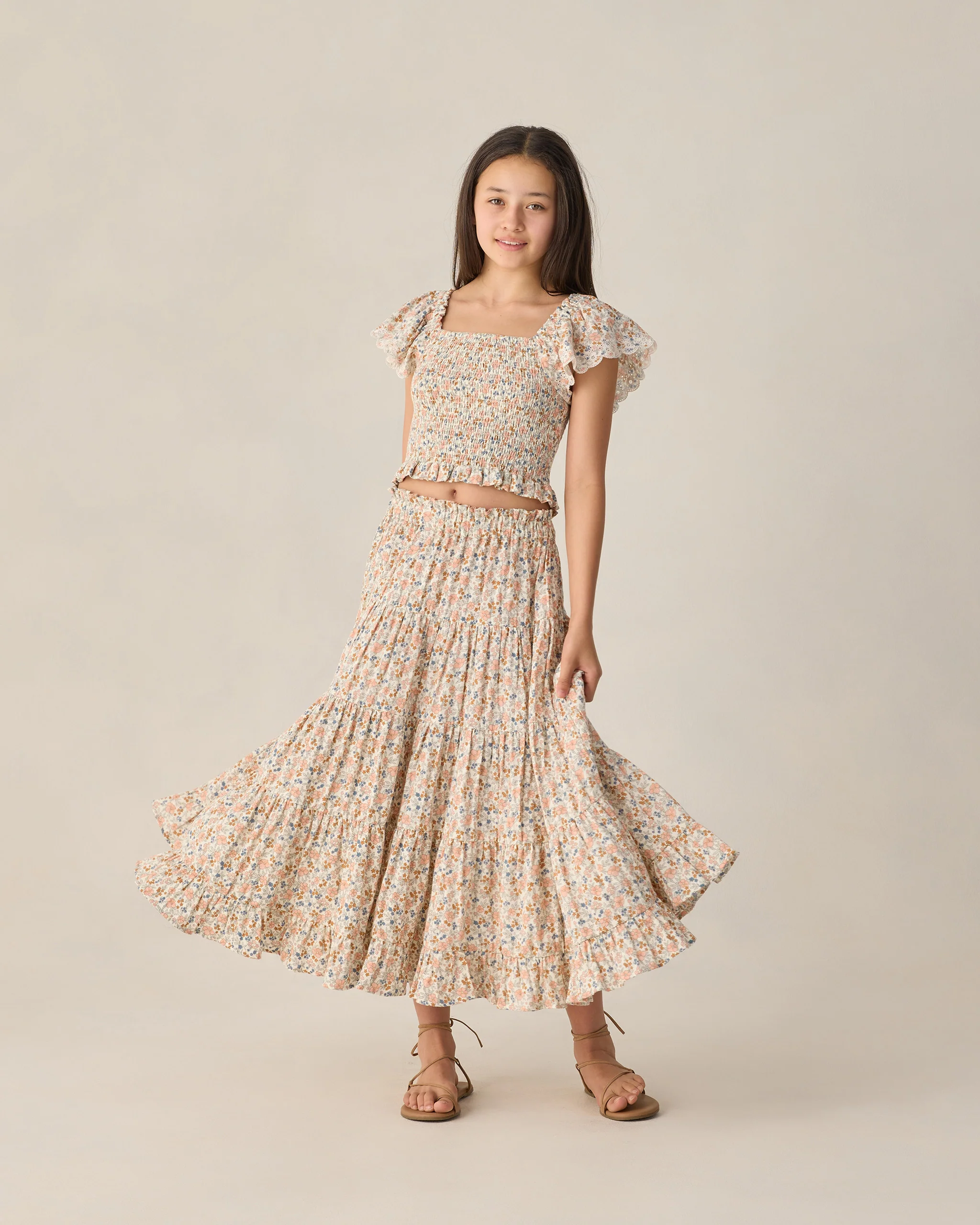 Teen Ruffle Tiered Maxi Skirt Flower Fields - Image 5