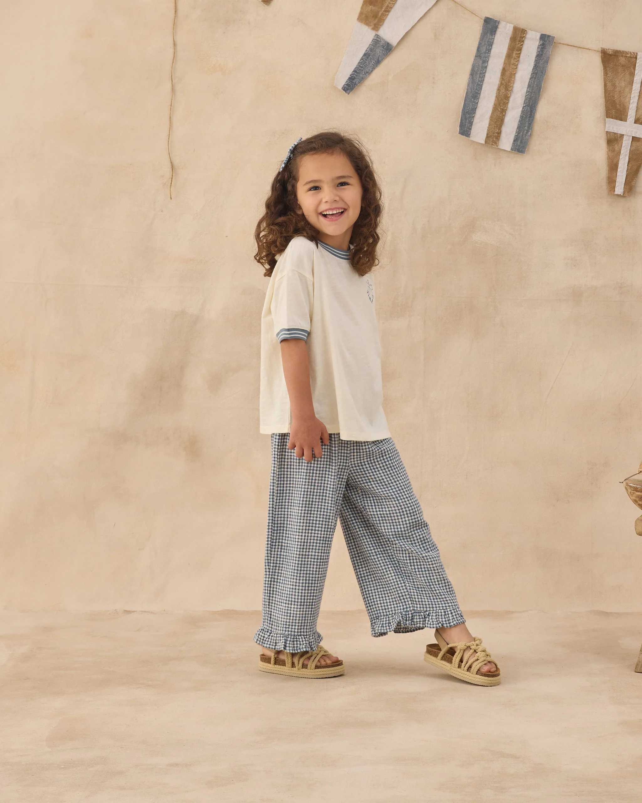 Wide Leg Pant Marine Gingham - Image 2
